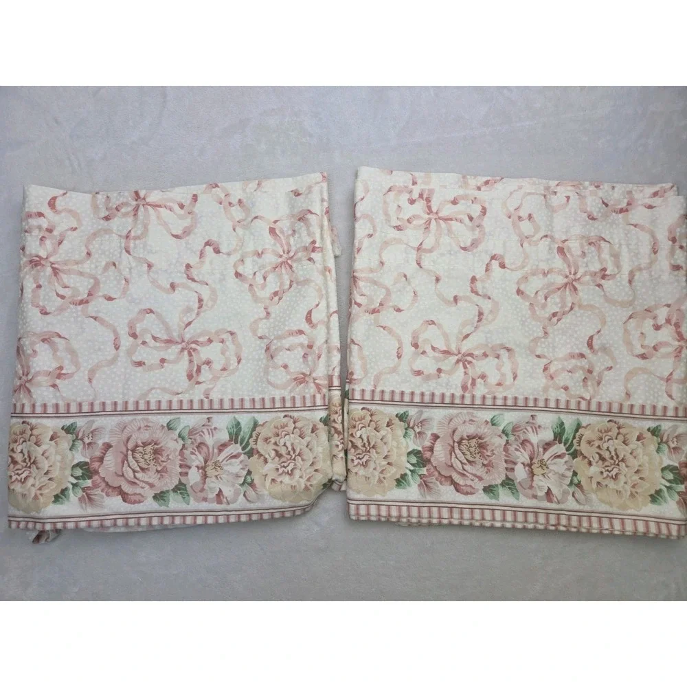 Vintage 80 90s Cottagecore Grandmillennial Floral Valances Dots Bows Ribbons Set